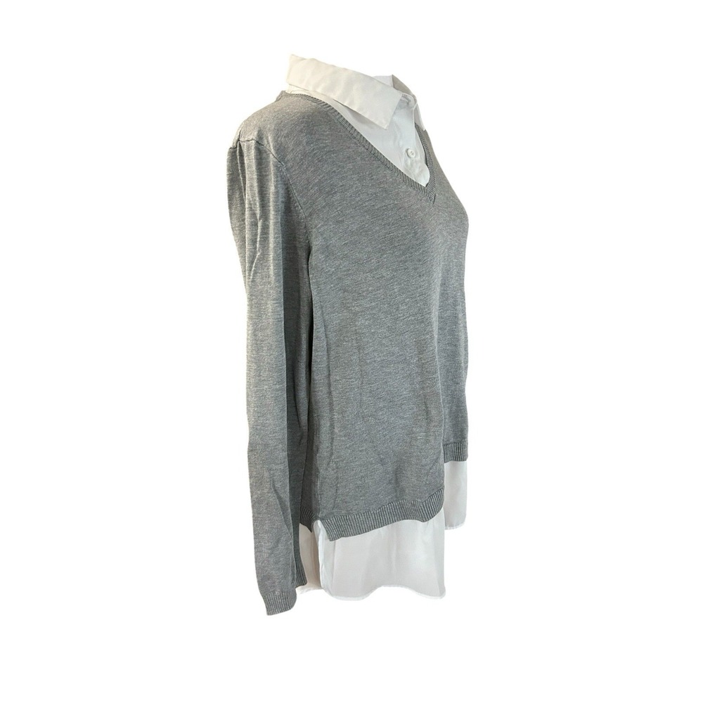 Adrianna Papell Layered Look Top Gray with White Womans SZ L - Picture 4 of 6